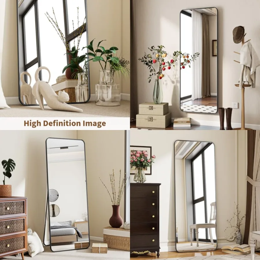 

Black Full Length Mirror, 56"x21" Rounded Corner Floor Mirror Standing Hanging or Leaning Against Wall, Suitable for Bedroom or Dressing Room