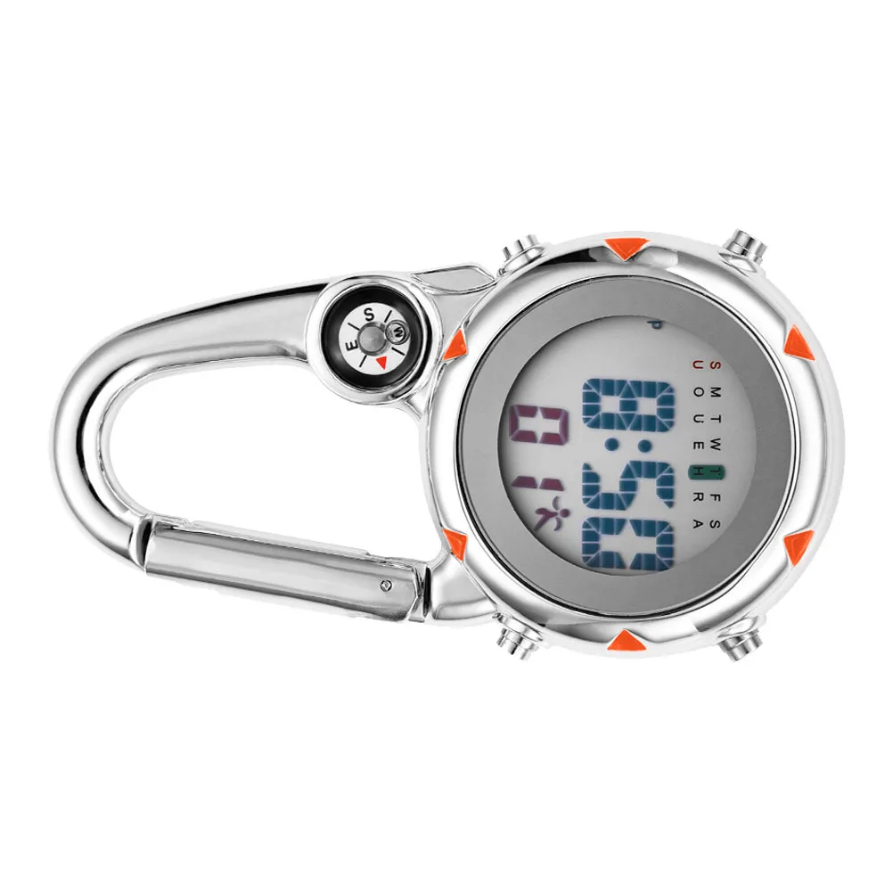 

Mini Carabiner Watch Stainless Steel Glass Display Time Date Alarm Compass Waterproof Shockproof Glowing Night Outdoor Climbing
