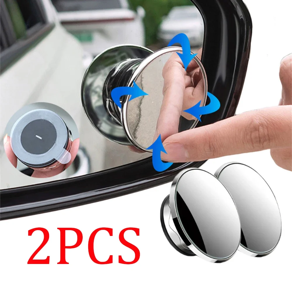 2pcs Car Blind Spot Convex Mirror New Suction Cup Mounted Auxiliary Rearview Mirror 360° Rotation Wide-Angle Small Round Mirrors