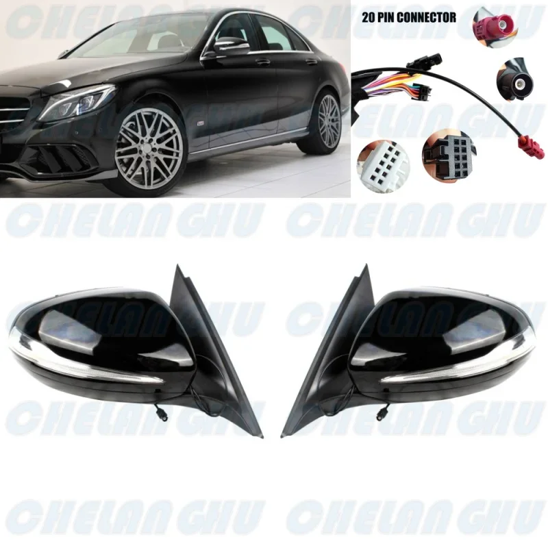 

For Benz W205 C180 C200 C300 C250 2014 2015 2016 2017 2018 1 Pair 20 Pins Black Painted Power Fold Puddle Lamp Mirror Assembly