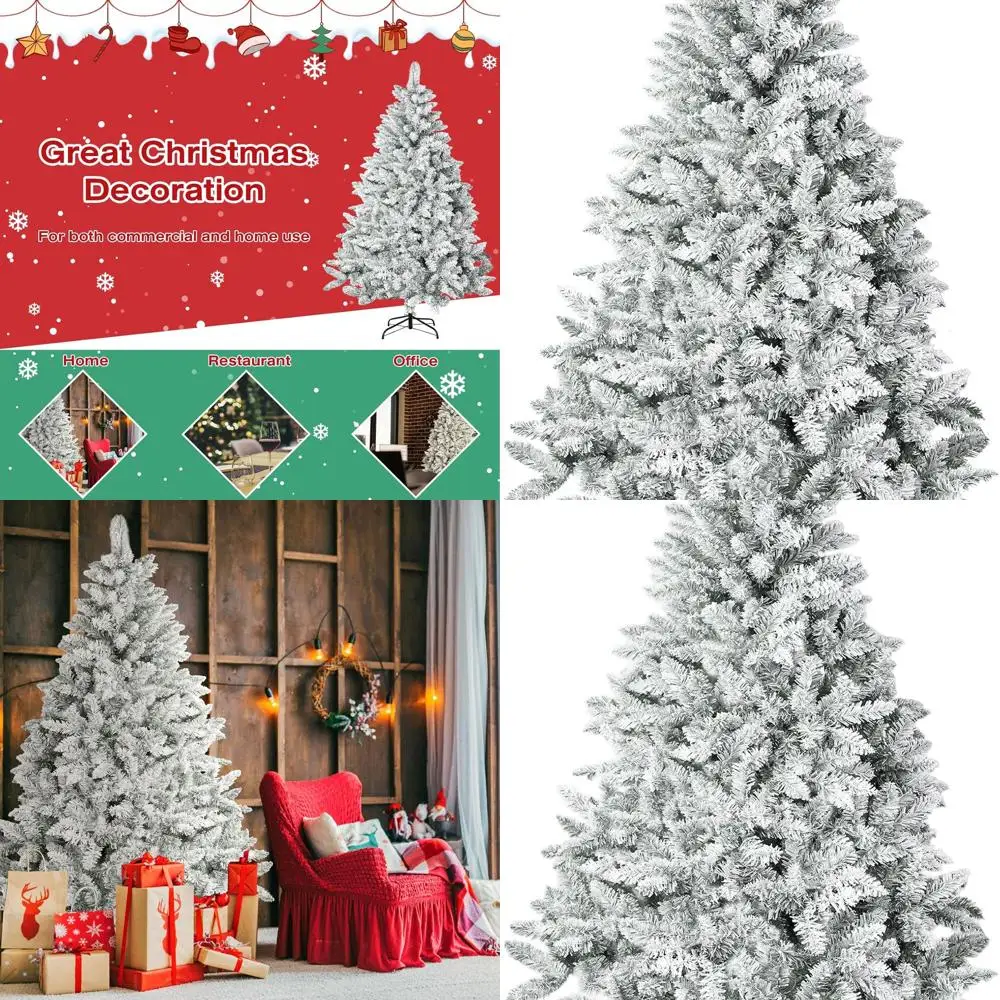 

7-Foot Flocked White Artificial Christmas Tree with 1000 Tips and Metal Stand for Indoor/Outdoor Use