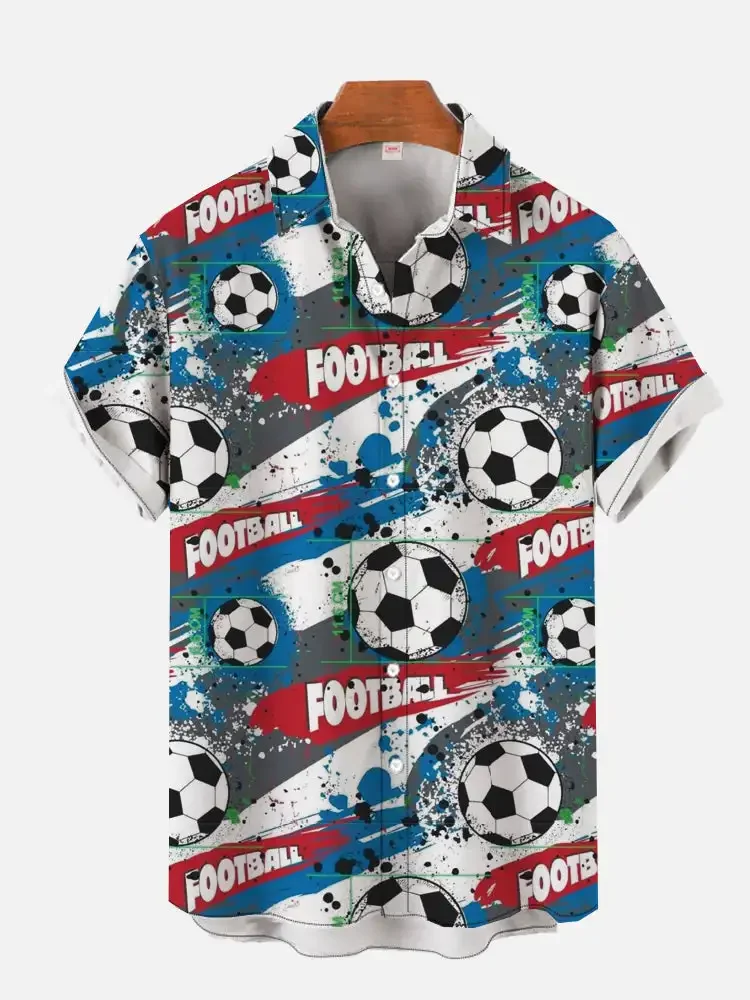 

2024 Colorful Soccer Balls Pattern 3D Printing Short Sleeved Europe Shirts For Men Fashion Germany Hawaiian Shirt Beach Blouses