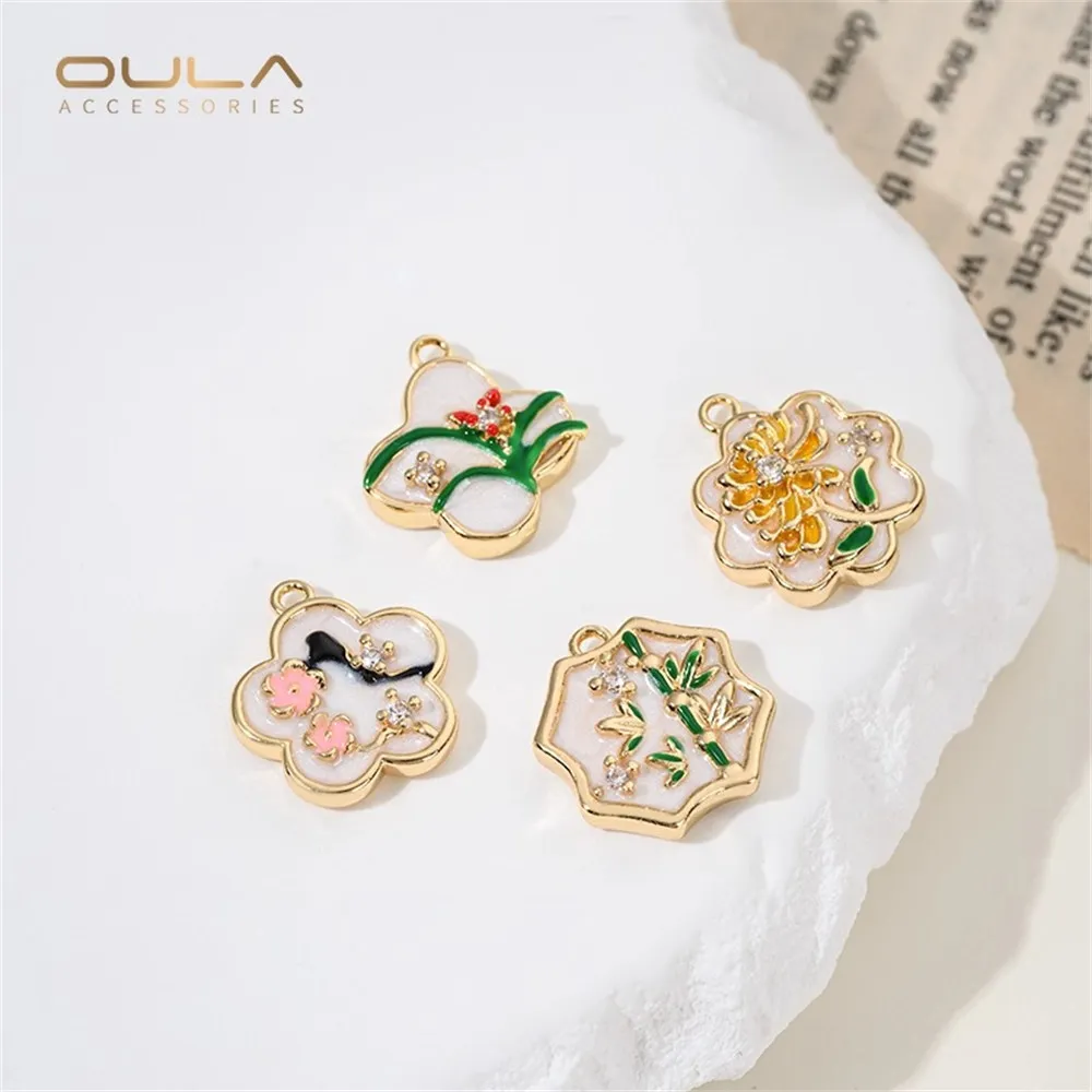 

1pcs 14K Gold-plated Chinese-style Plum Orchid Bamboo Chrysanthemum Pendant Diy Hand Necklace Accessory Pendant