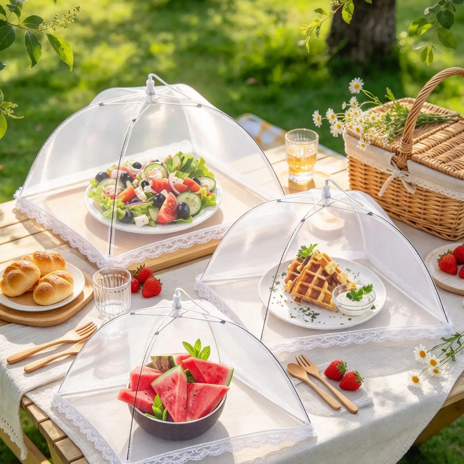 Reusable Dome Food Protective Cover Breathable Mesh Fly Insect Shield Foldable Portable Tent For Home Dining Outdoor Camping BBQ