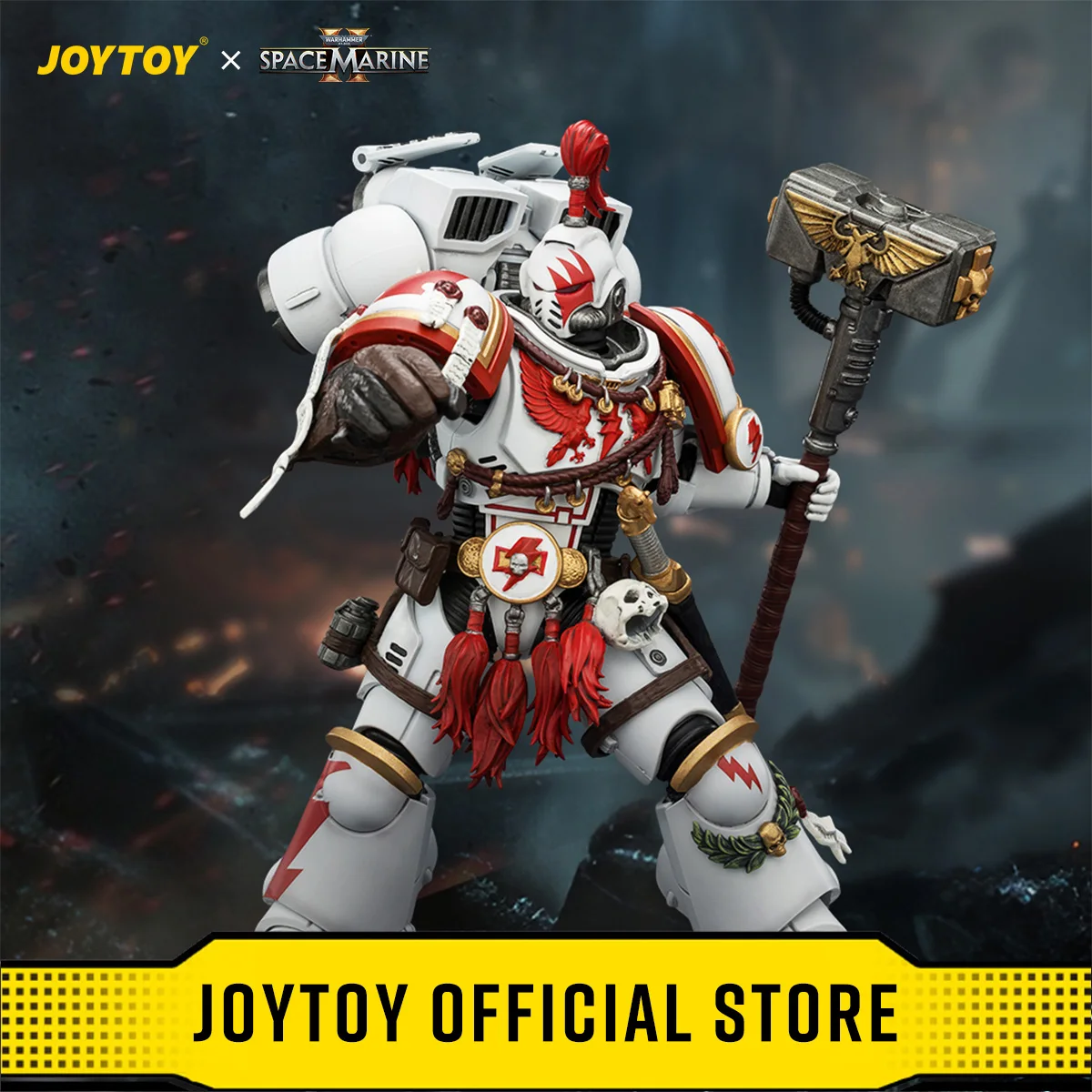 

JOYTOY Warhammer 40,000 1/18 Action Figures Game Edition White Scars Assault Intercessor Champion with Thunder Hammer