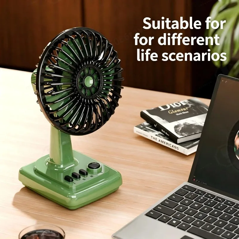 Retro Rechargeable Table Fan 3 Speeds Adjustable 45° Head Tilt Metal Brushless Desk Fan for Home Bedrooms Dorm Rooms or Office