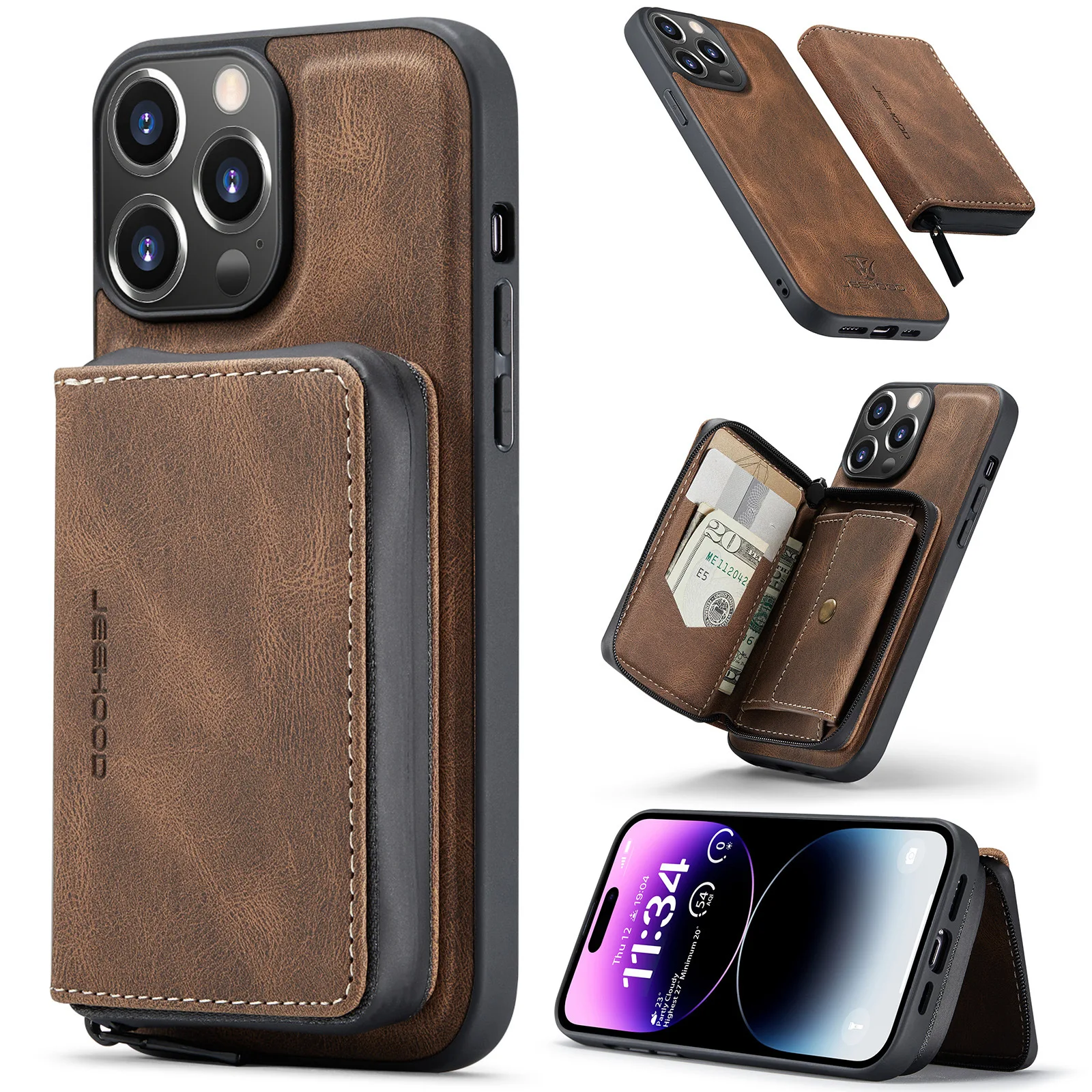 Applicable to Apple 17promax business magnetic card holder for 15pro mobile phone case with matte finish and iPhone 16 wallet