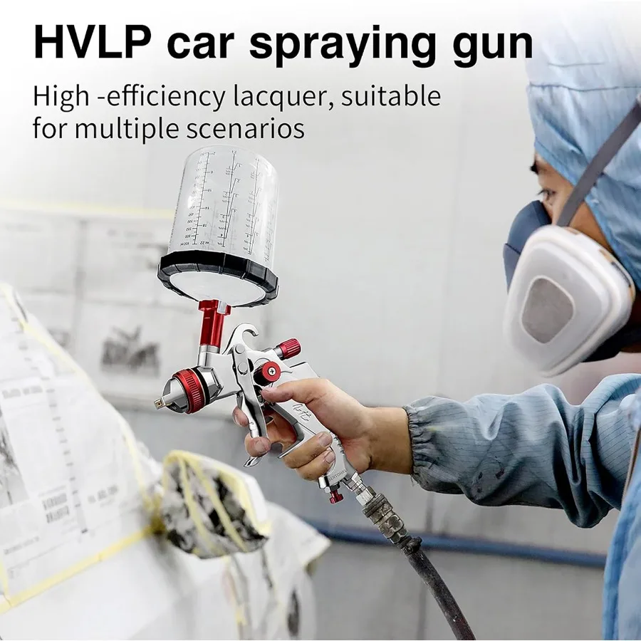 مسدس رش الهواء HVLP Gravity Fed مع فوهات 1.4 1.7 2.0 2.5 مم وأكواب طلاء للاستعمال مرة واحدة 650 مل لتطهير السيارات وH