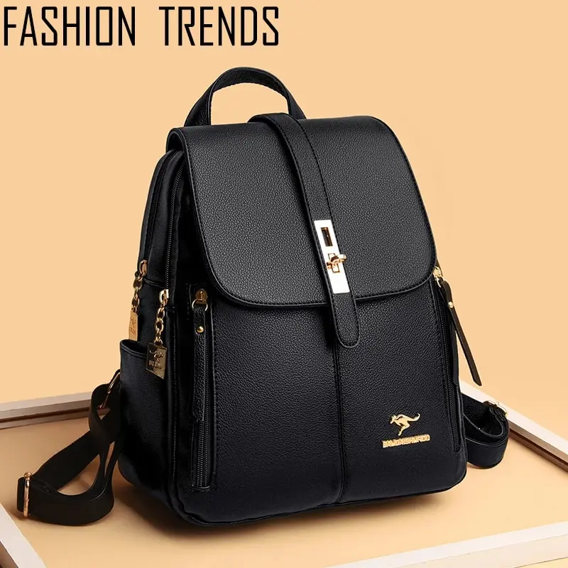 Luxury Women Leather Backpacks for Girls Sac A Dos Casual Daypack Black Vintage Backpack School Bags for Girls Mochila Rucksack