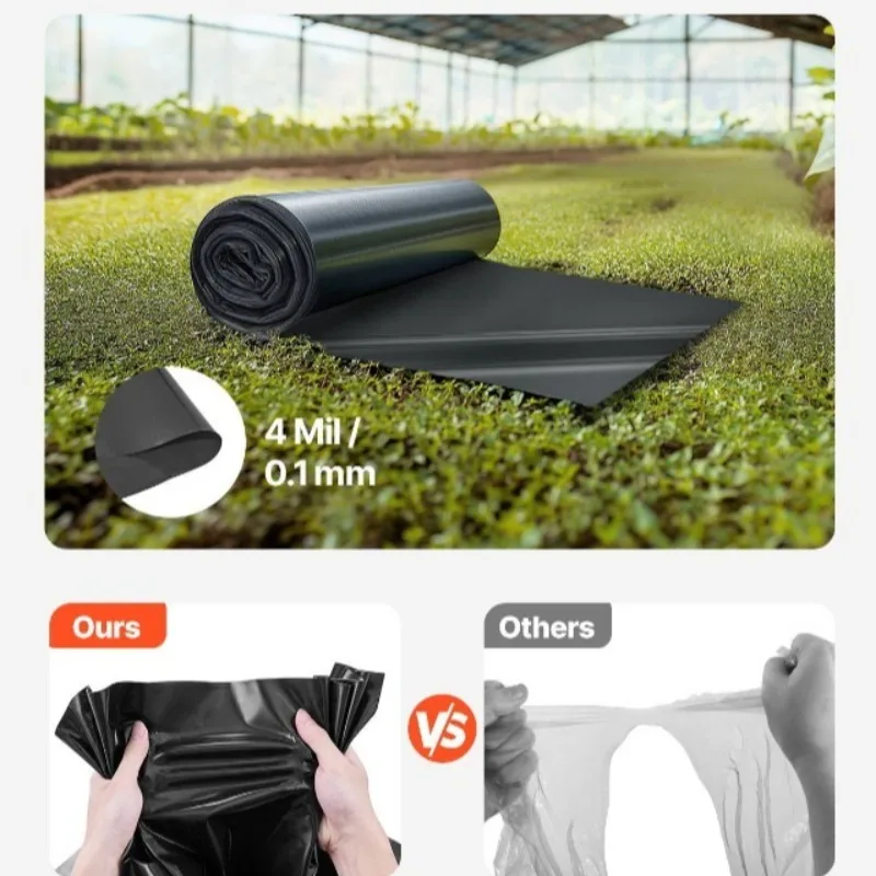 Сверхмощный пластиковый лист размером 3 фута x 50 футов — черный полиэтиленовый брезент для художников размером 4 мил, 2,47 фунта