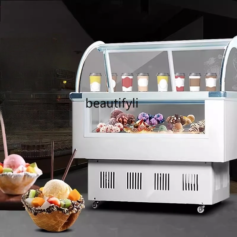 خزانة عرض الآيس كريم الصلبة التجارية سميكة قطع الزبادي المقلي الفريزر 10 صناديق 12 الأواني المصاصة الآيس كريم الفريزر