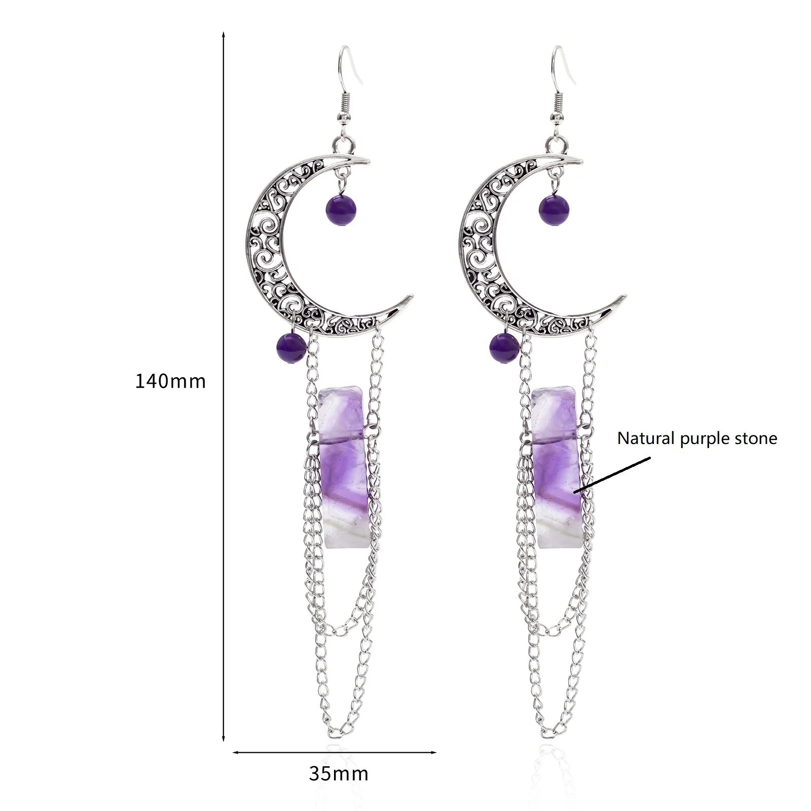 New Witchy Crescent Moon Crystals Stone Earring Wicca Healing Crystal Magic Protection Celestial Jewelry Women Gift