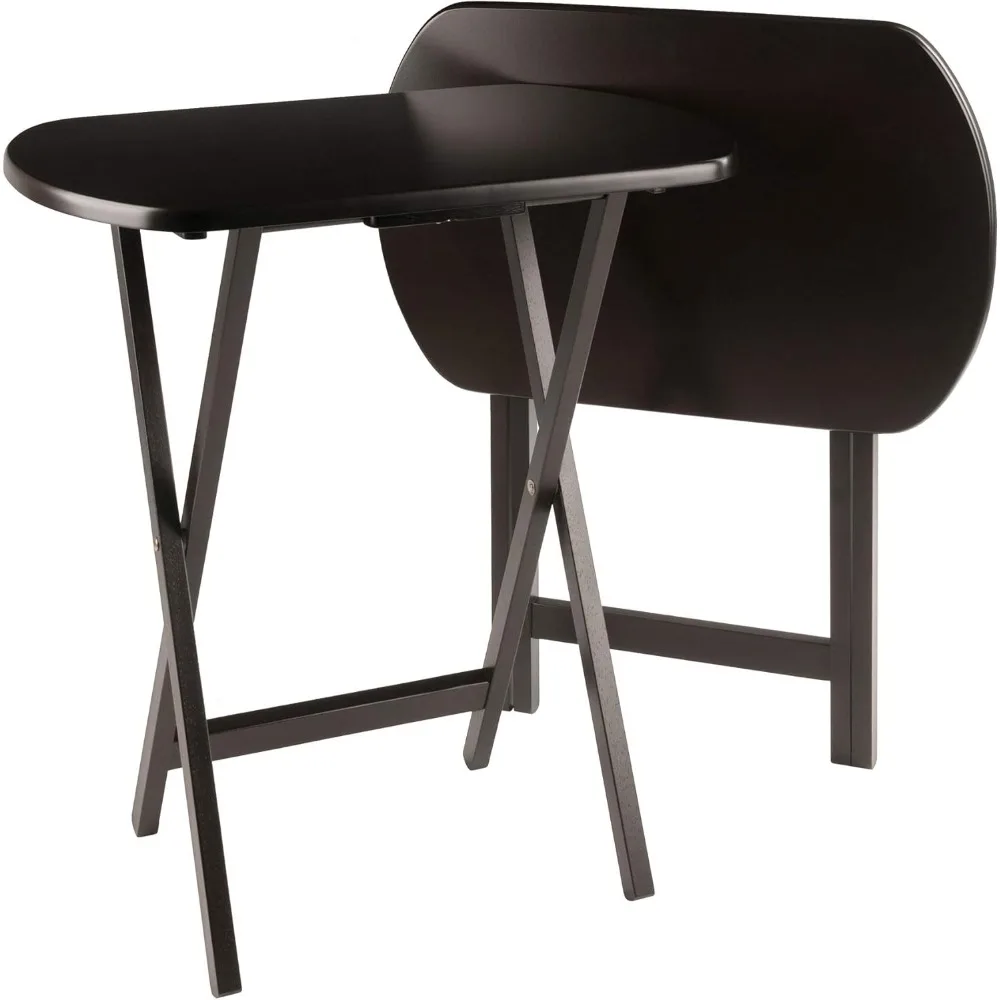 Foldable Snack Table Set of 2, Oversized for Living Room, Coffee Finish, No Assembly Required