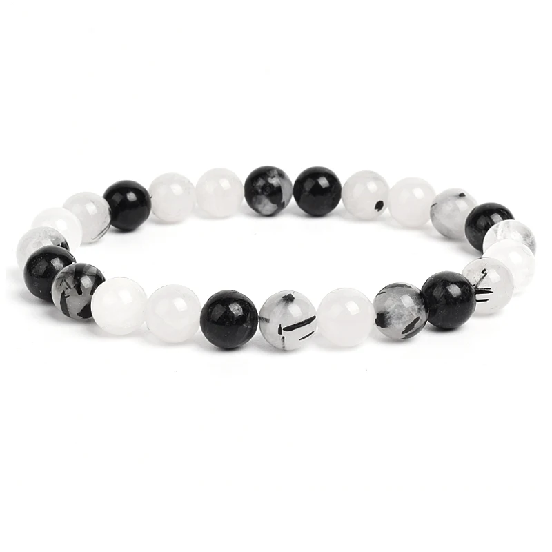 Natürliche Stein Perlen Armband Für Frauen Männer Amethysten Kristall Quarz Aquamarine Jade Schmuck Achate Elastische Armreif Armbänder