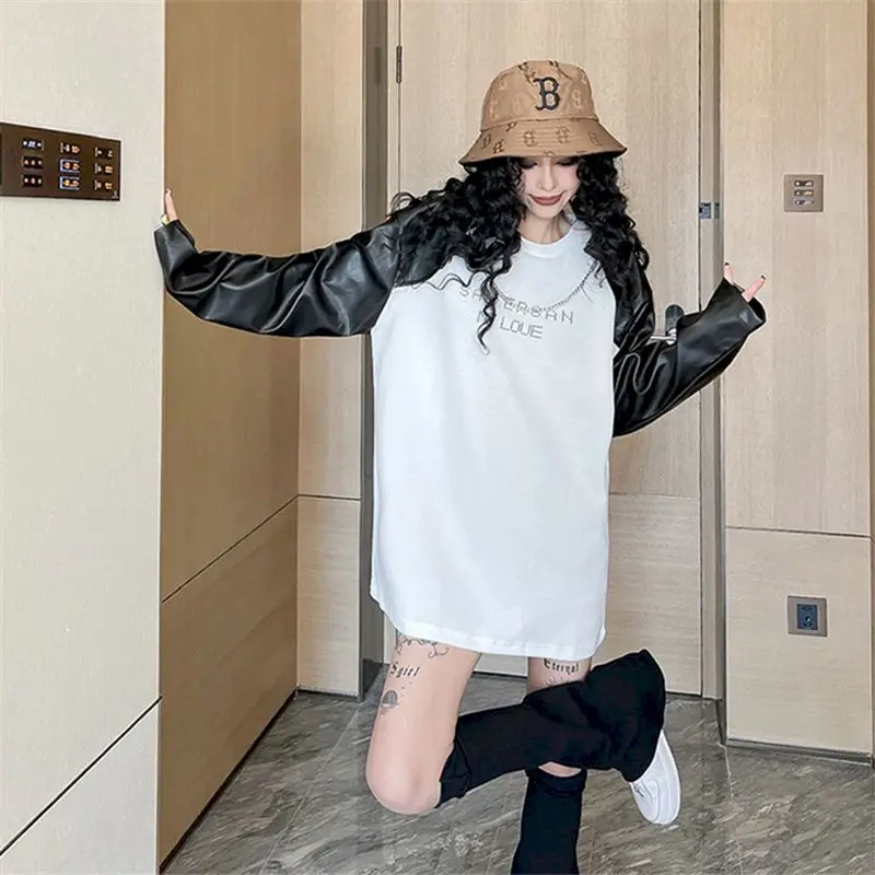 Oversized Pullovers Women Fashion Long-sleeved T-shirt Loose Tops Spring Autumn Trend Thin Design Sense Stitching Pullover Woman