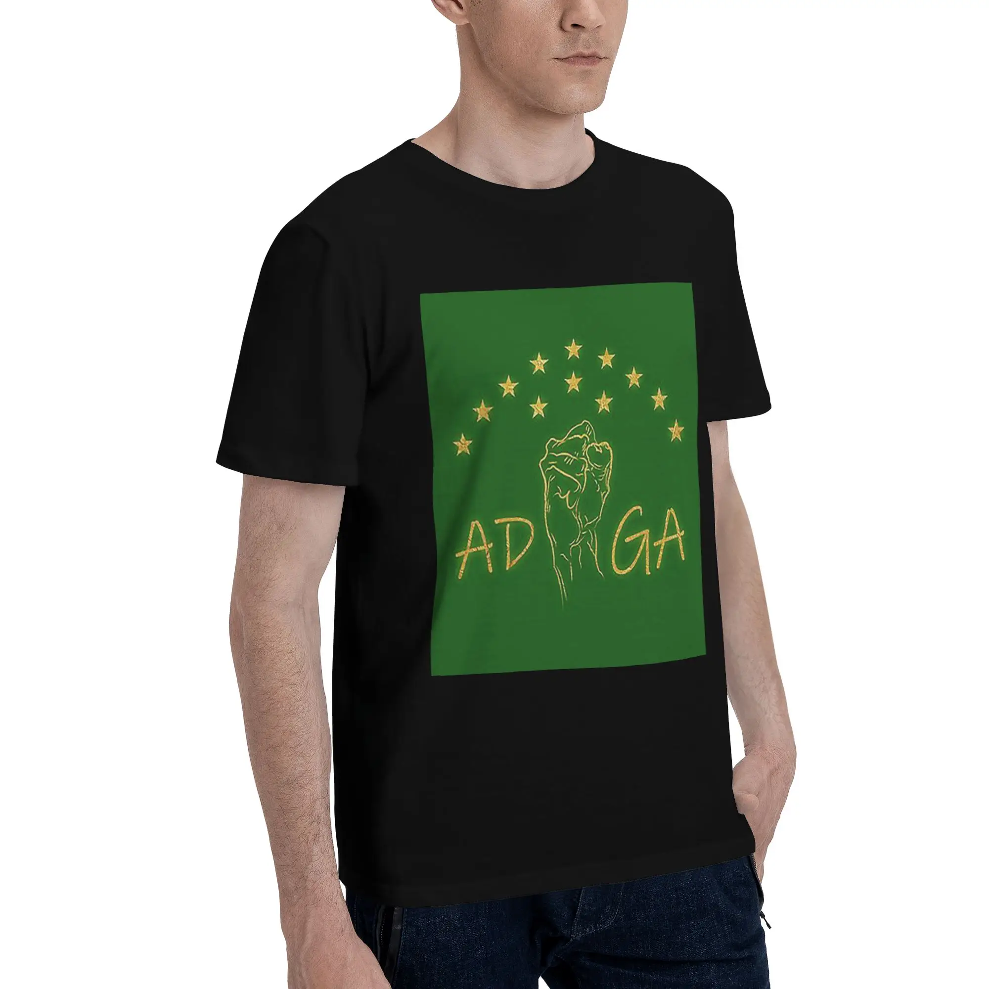 

Adiga fight for ever Adygea Flag Men T-Shirt Plus Size T Shirts Men's Round Neck Cotton Tees Short Summer Male