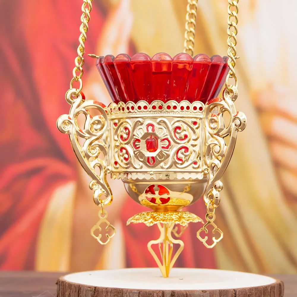 HTISOK Antiker Goldener Kirchen-Weihrauchbrenner mit Karmesinglas-Schale, Vintage-Ritualartefakt, Meditationsbrenner, Sammlerstück für die Altardekoration – Detail 5