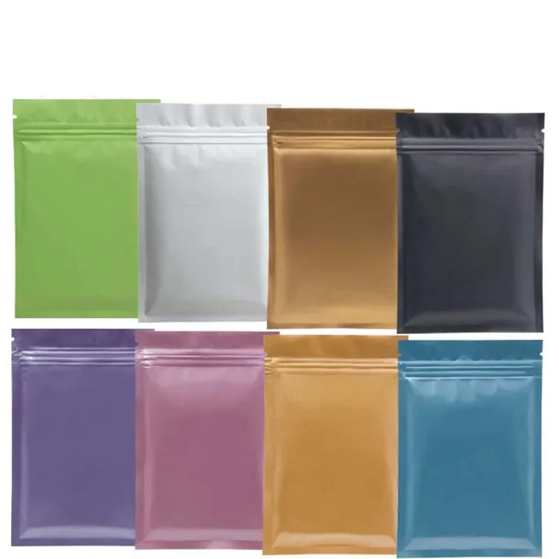 200pcs/lot Small Colored Aluminum Foil Ziplock Bag Flat Bottom Metallic Zipper Bag Powder Sugar Gift Packaging Bags