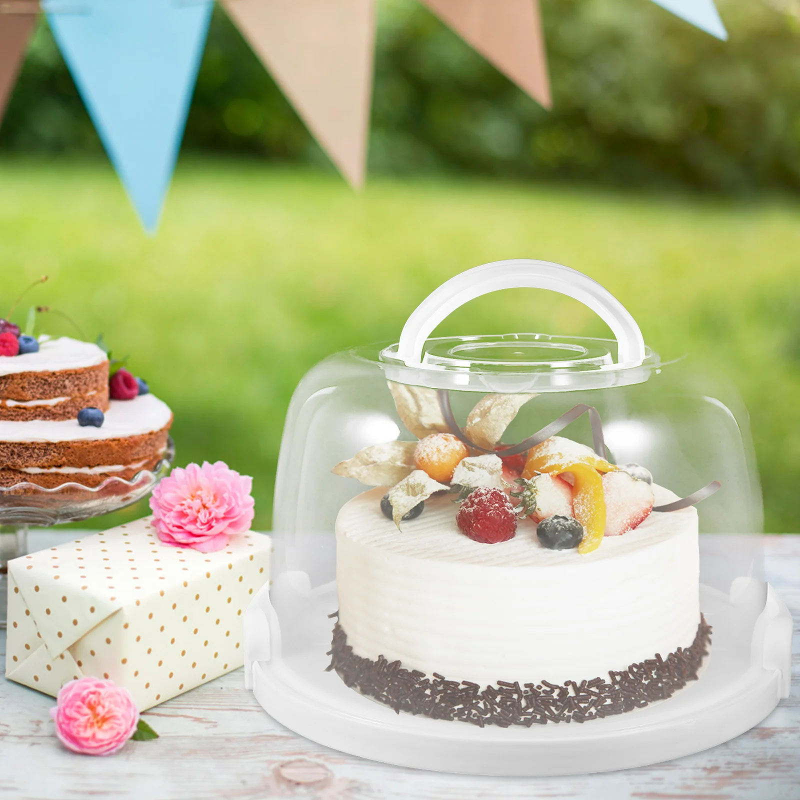 

Cakes Birthday Packaging Box Clear Carrier Carrying Case Portable Multi-function Container White Dessert Travel