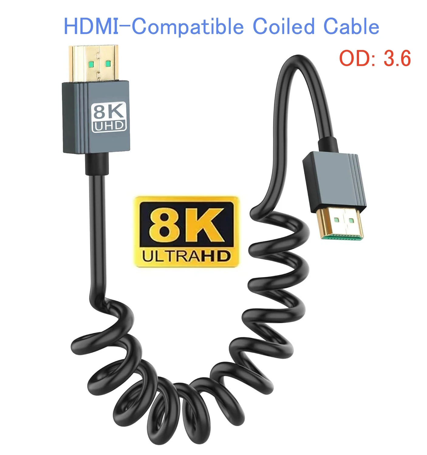 8K 60Hz HDMI 코일 케이블, 울트라 HD 고속 HDMI to HDMI 코일 케이블 2.1, 3D 및 다이나믹 HDR 지원, 최대 48Gbps, 호환 가능
