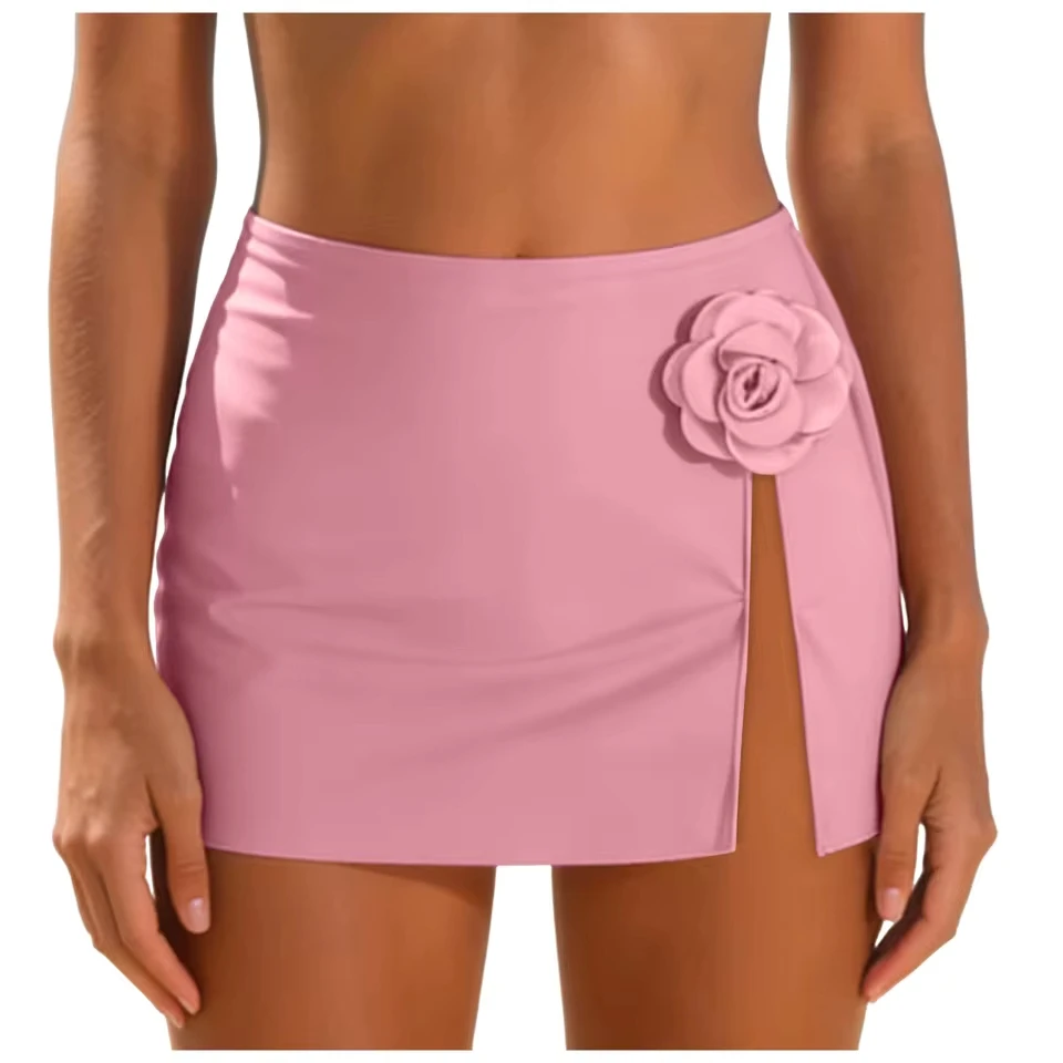 

Women'S Summer Swimsuit Swim Skirt 2026 Cover Up Crochet Beach Floral Hollow Out Slit Bikini Solid Color Swim Skirt Swimsuit