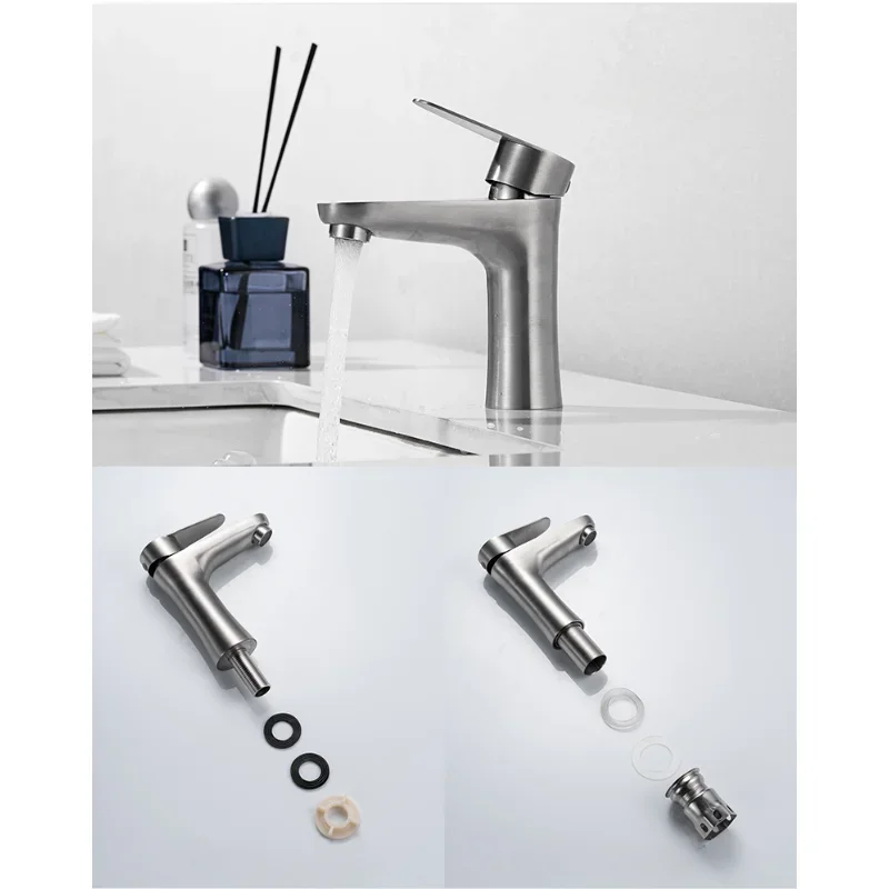 Stainless Steel Sink Faucet High Short Basin Faucet Bathroom Toliet Deck Mounted Hot Cold Water Basin Mixer Taps