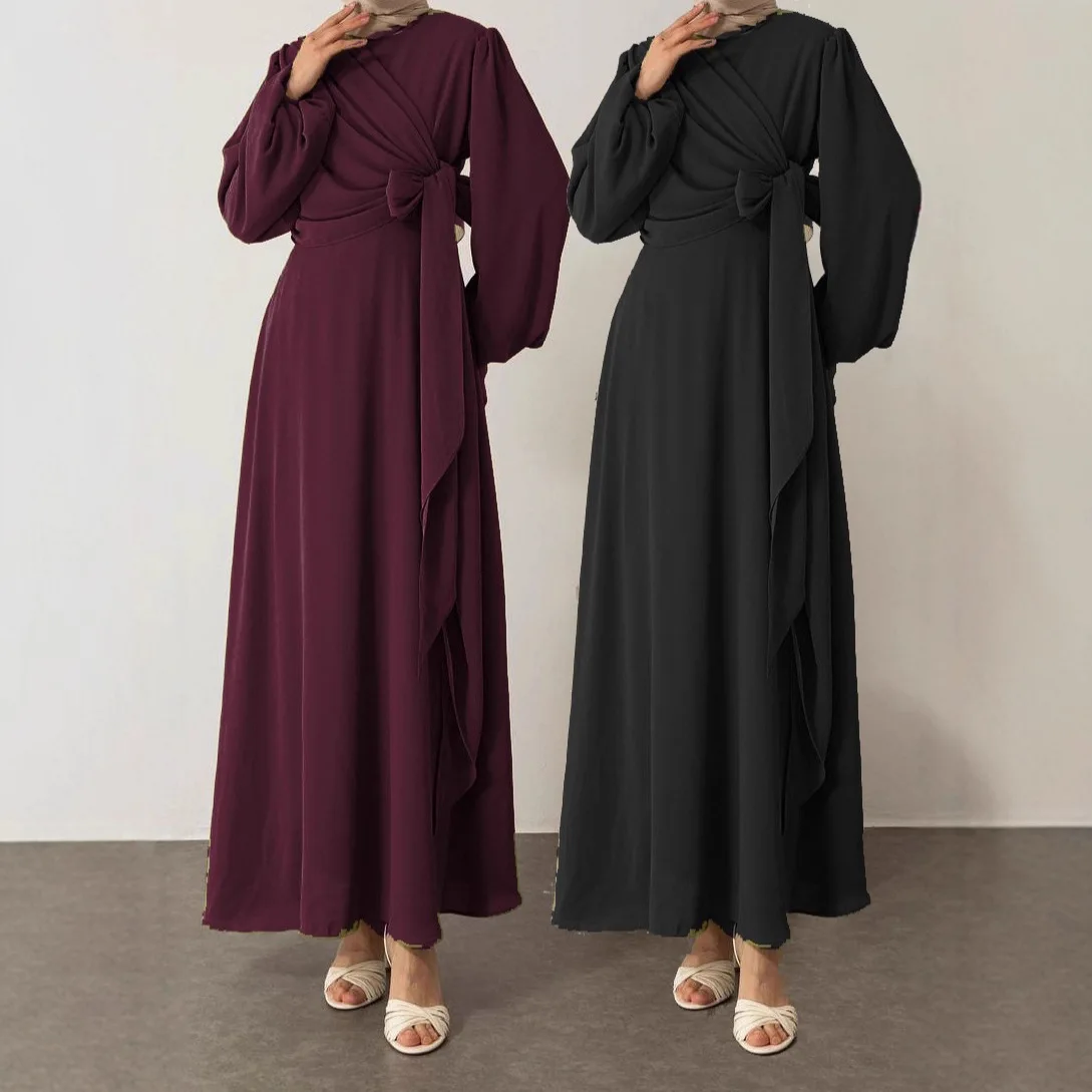 

Eid Dresses Abaya Women Muslim Modest Dress Ramadan Lace Up Vestidos Jalabiya Morocco Dubai Abayas Islam Arab Long Robe Kaftan