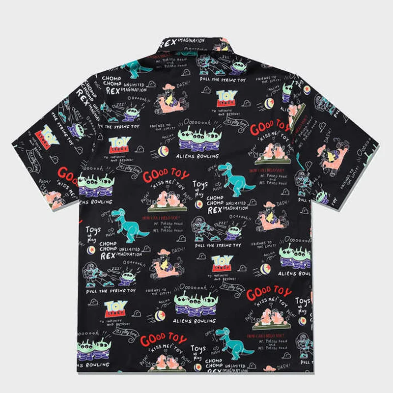 Summer Casual Fun Cartoon Print Thin Beach Vacation Short Sleeved Shirt for Men and Women Loose Plus Size Couple Shirts