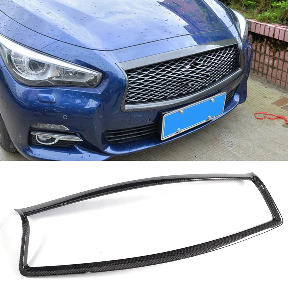 Carbon Fiber Car Front Grill Mesh Cover For Infiniti Q50 Sedan 4D 2014-2017 Front Bumper Grille Trim Decor Frame Cover FRP