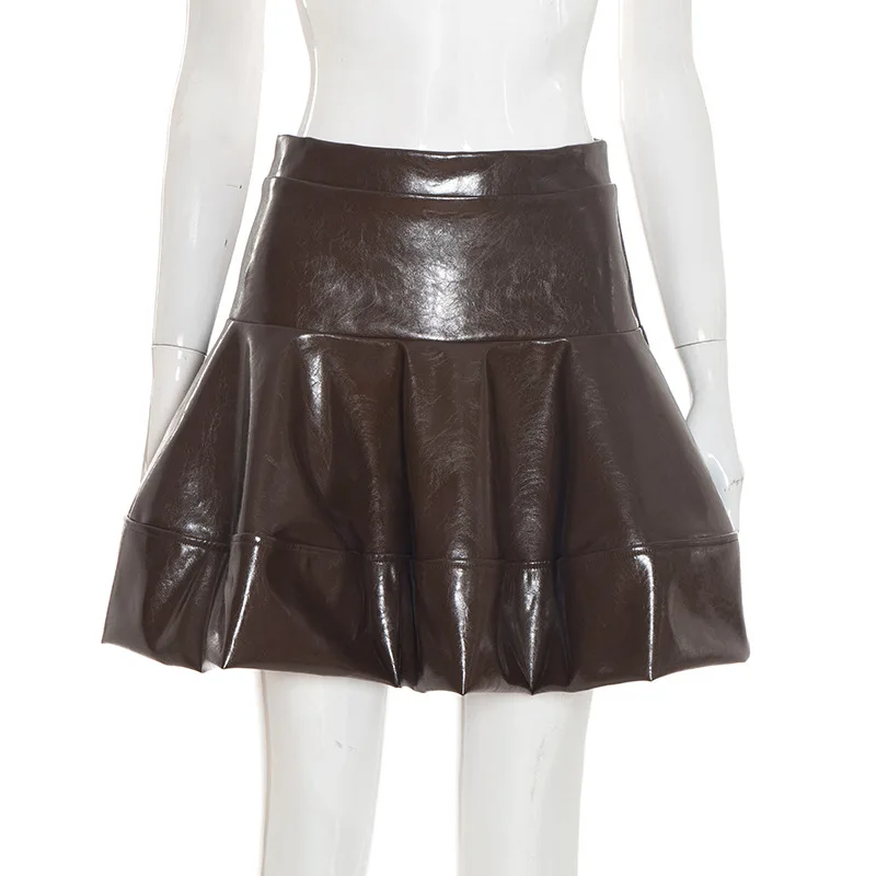 Y2K خمر عالية الخصر مطوي تنورة المرأة كلية نمط فو التنانير الجلدية التنانير الصغيرة امرأة الكورية الشارع ضئيلة ألف خط تنورة