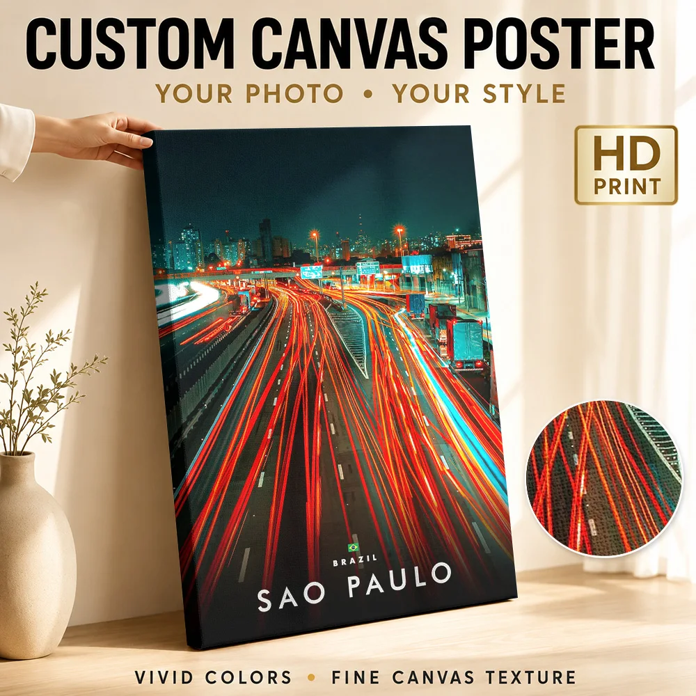 Sao Paulo Night Traffic Trails Framed Canvas Print Poster Customized Modern Aesthetic Wall Art for Bedroom Decor Ready to Hang