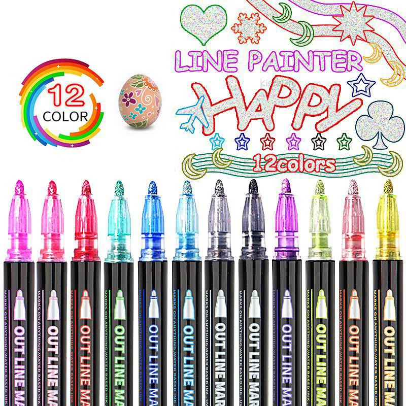 12Color Double Line Outline Art Pen Marker Pen DIY Graffiti Art Markers Pen Highlighter Drawing Scrapbooking Painting  Flash Pen