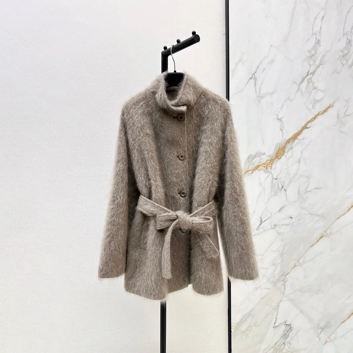 2026 High quality women's stand up collar single breasted lace up long haired short jacket--hb812