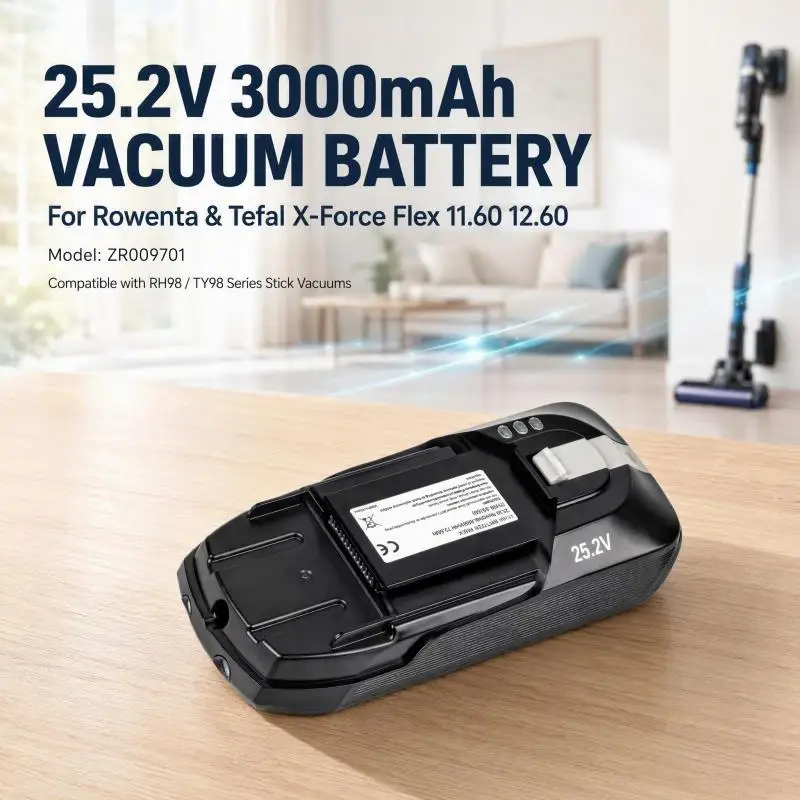 25.2V 3000mAh Li-ion Replacement Battery ZR009701 For Rowenta RH98 TY98 Tefal X-Force Flex 11.60 12.60 Cordless Stick Vacuum