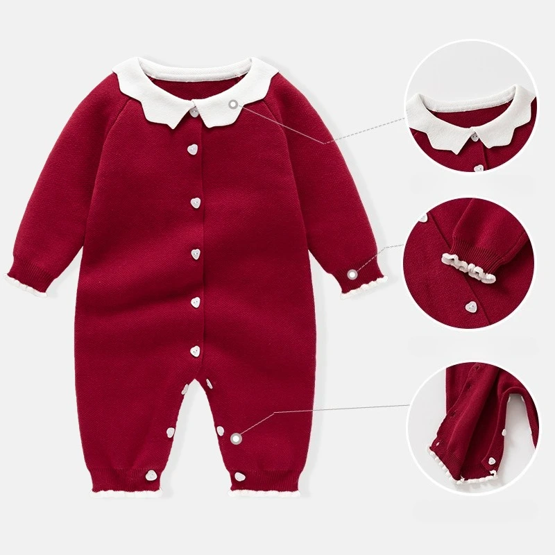 0-24M Newbron Kid Baby Girl Romper Winter Sweater Clothes Long Sleeve Knit Jumpsuit Thick Warm Romper New Bron Outfit