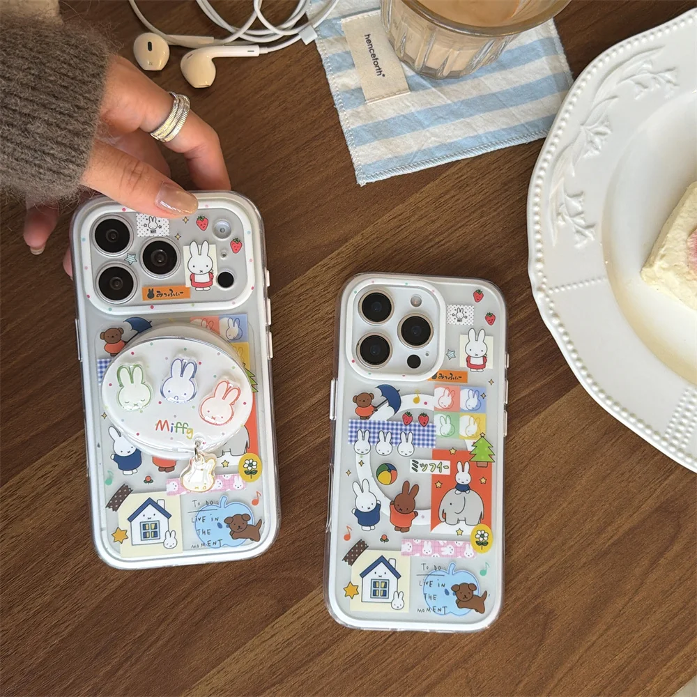 

Cartoon Miffy Bunny Magnetic Phone case for iPhone 17 13 14 15 Pro 16 Pro Max Fundas With Magsafe Polka Dot Holder Cases Cover