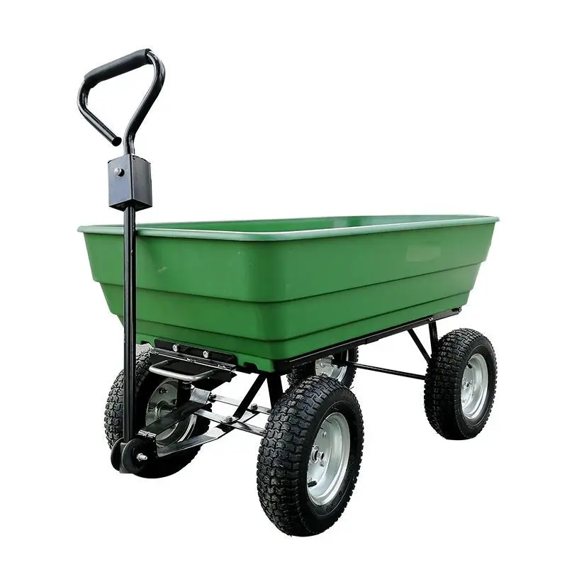 Four-wheeled hand-pulled truck, flatbed trailer, plastic tipping bucket truck trolley