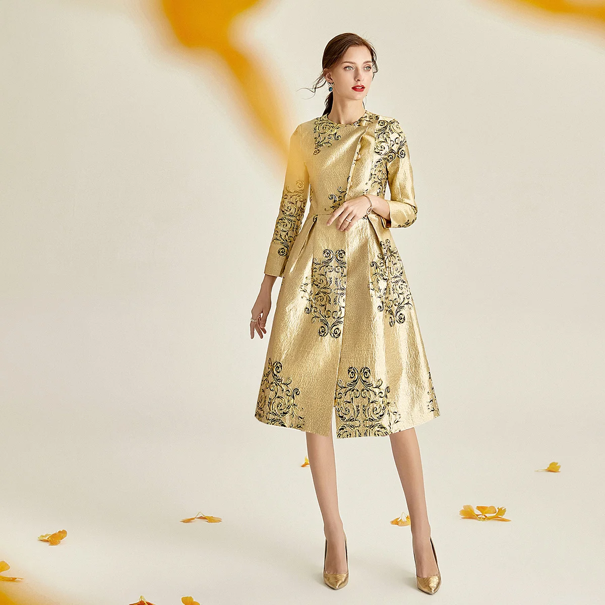 Luxury Trench Women Autumn Winter Jacquard Coat Covered Button Golden Dress Coat Jacket Overcoat New Year Evening Wear - AliExpress 200000345 Luxury Trench Women Autumn Winter Jacquard Coat Covered Button Golden Dress Coat Jacket Overcoat New Year Evening Wear - AliExpress 200000345