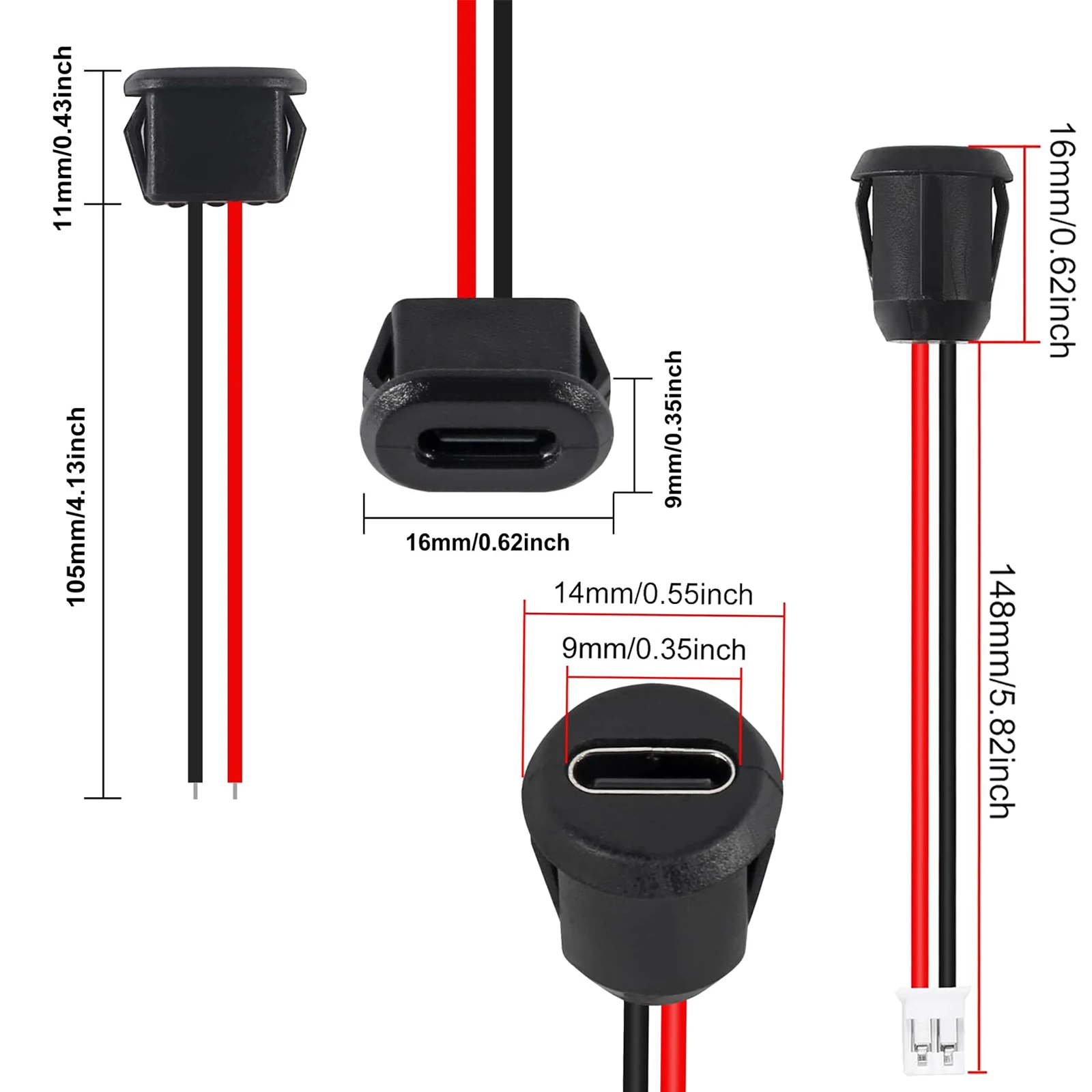 Type C USB Connector Female Chassis Waterproof Type-C With card Buckle 3A Fast Charging Port Charger Plug Socket
