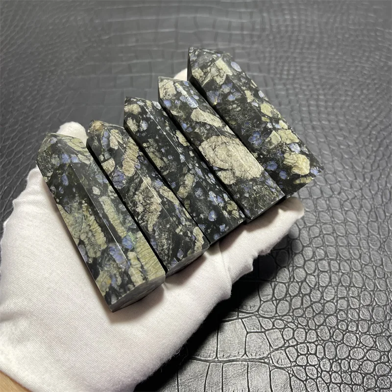 5pcs Natural Glaucophane Stone Crystal Point Healing Obelisk Quartz Wand