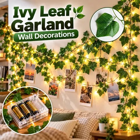 Battery Operated Ivy Vine LED String Lights Warm White Leaf Garland For Holiday Party Home Indoor Outdoor Decoration Lighting