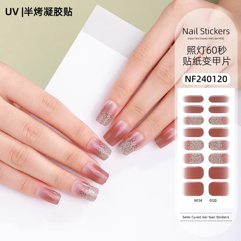 Französische Gel-Nagelaufkleber, Heißpräge-Glitzer, UV-Backlampe, gehärtete, halbgehärtete Nagelaufkleber