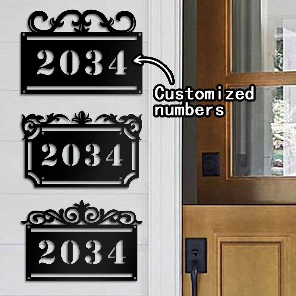 1PC Diy Custom Name or Numbers Entrance Metal Tread Number Plate Metal Signs For Doorway Wall Decor Personalized Iron Plaque