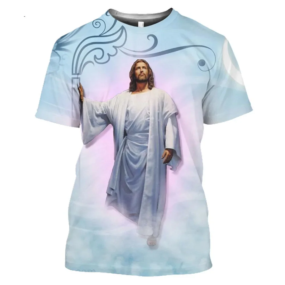 Fashionable Fun Jesus Pictures For Men's T-Shirts Trend Digital Printing Casual Round Neck Short Sleeved Tops