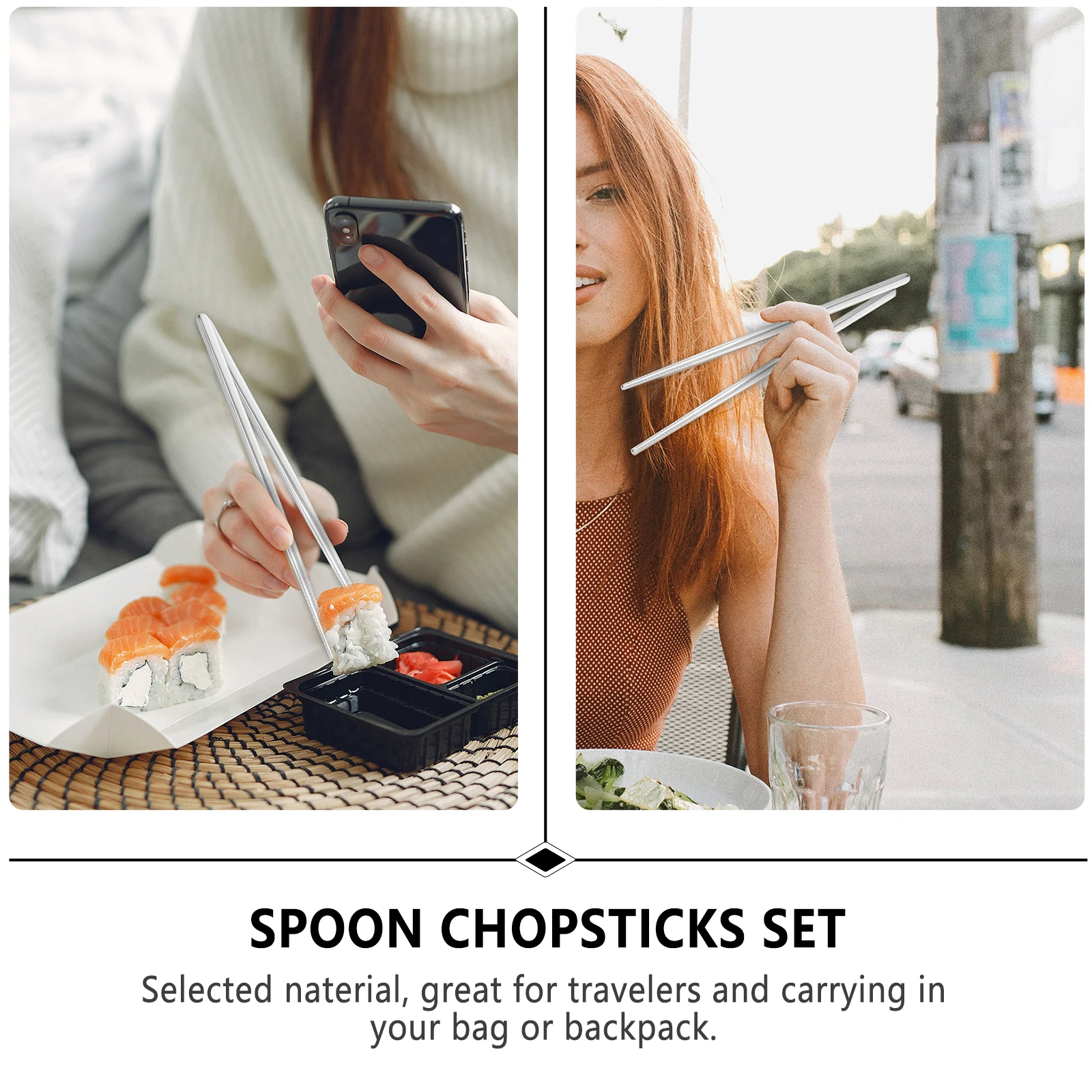 

Stainless Steel Cutlery Set Spoon 1pair Chopsticks Storage Box Reusable Travel Utensils Portable Lightweight For Picnic Office