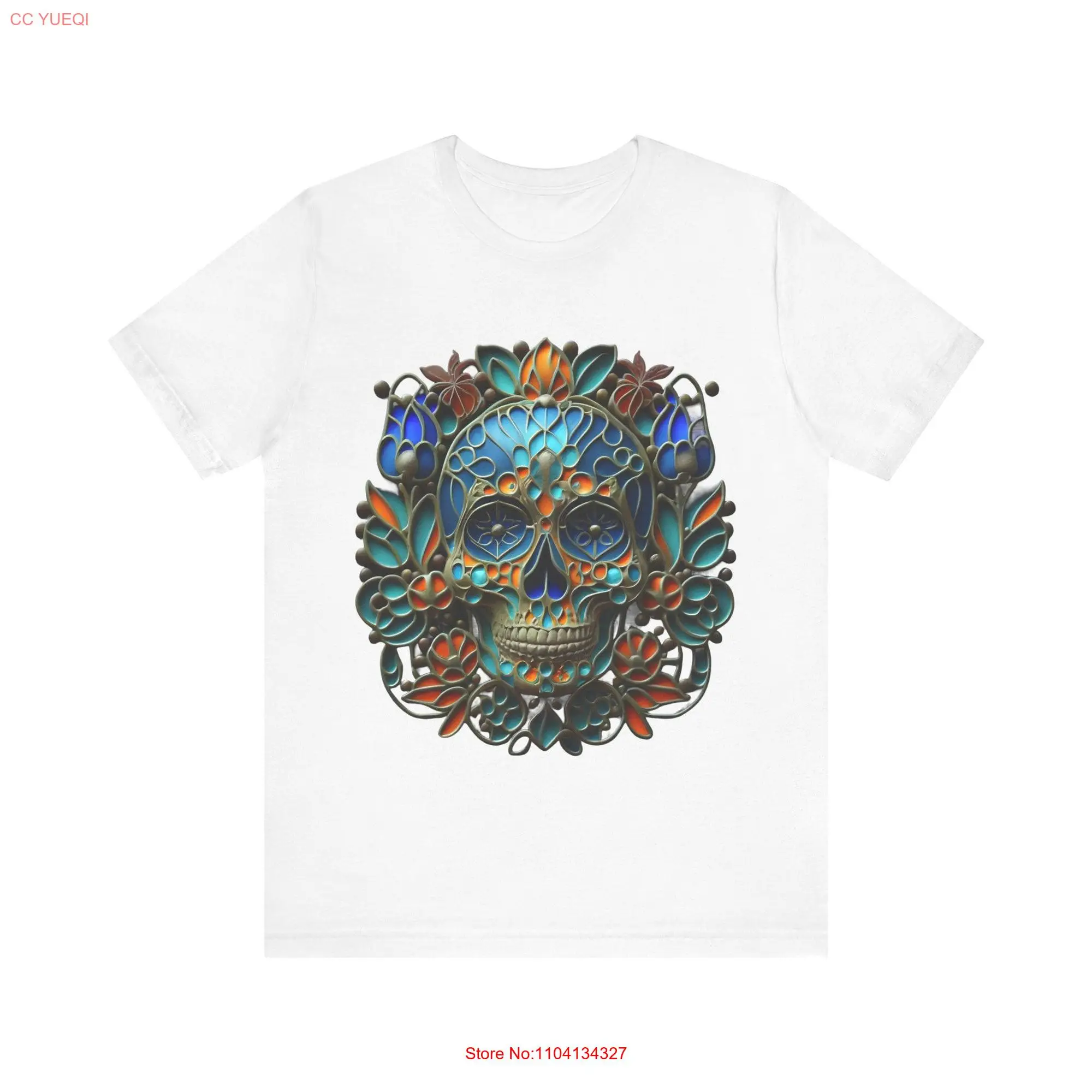 Unique Sugar Skull T shirt Floral Design Colorful Day of the Dead Mexican Heritage Artwear  long or short sleeves