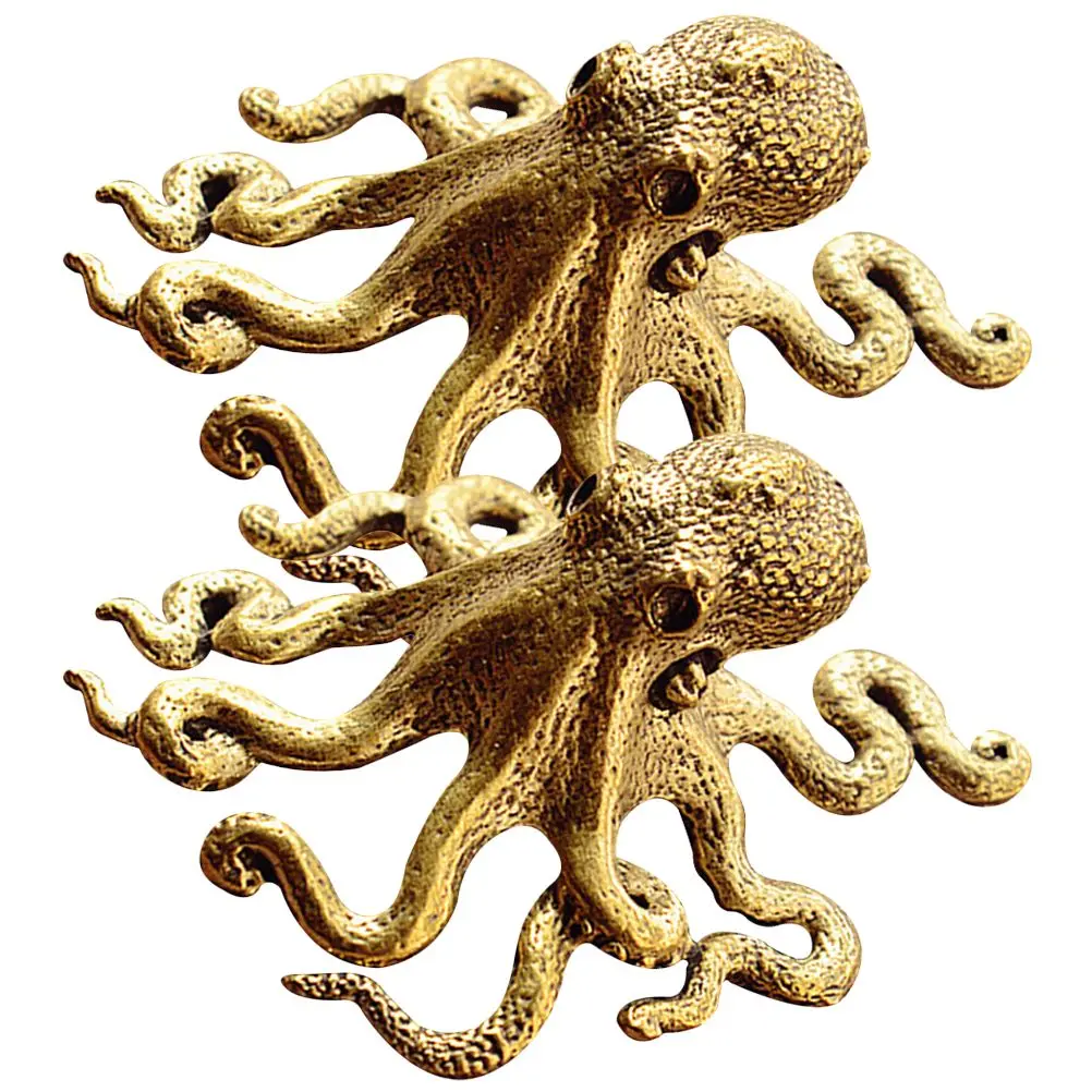 

2 Pcs Octopus Statue Decoration Retro Tea Pet Room Decorations Bookshelf Figurine Vintage