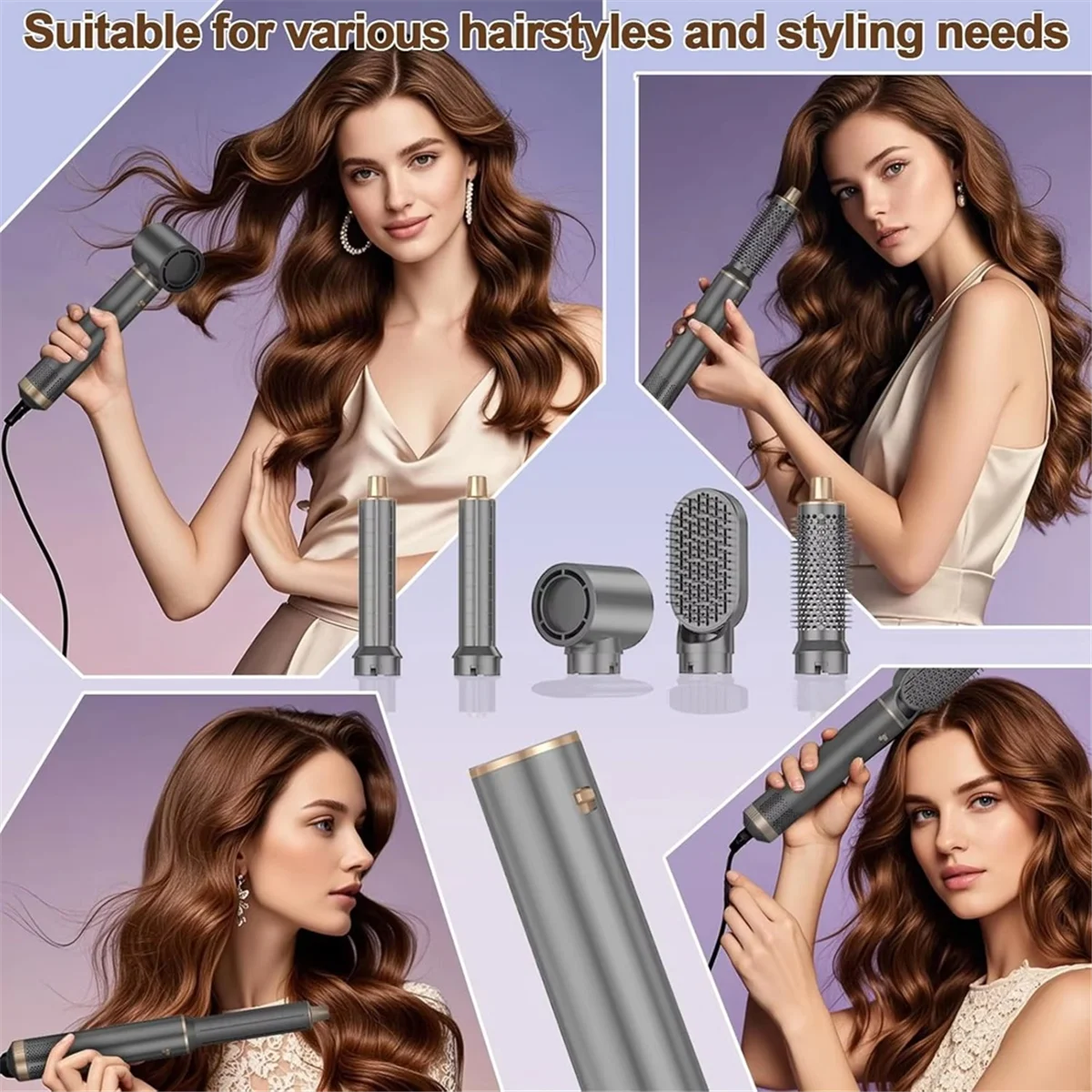 

A45I Hair Dryer Brush Hot Air Curling Brush Negative Ion Air Styler for All Hair Types Home and Travel US Plug