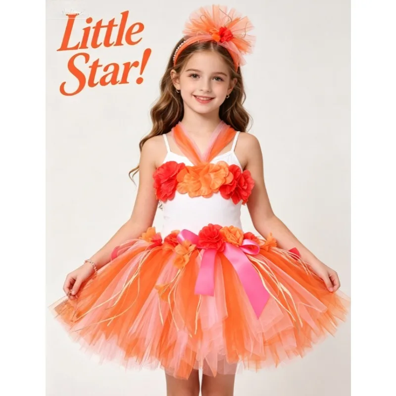 Kids Hawaiian GrassTutu Skirt Set With Flower Crown Tropical Beach Campfire Dance Children Luau Holiday Stage Performance Outfit