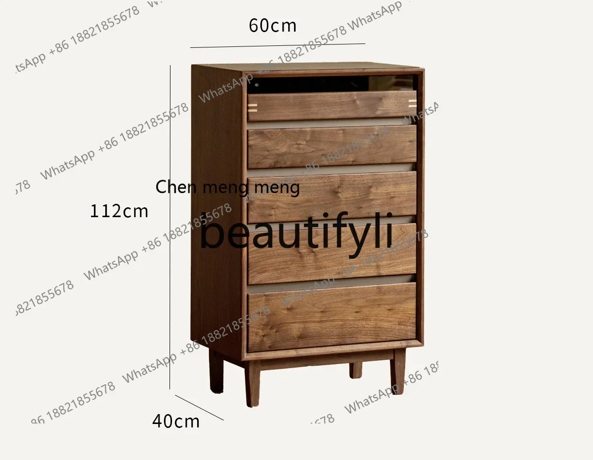 a26 All solid wood chest of drawers, living room, bedroom, drawer, locker, Nordic black walnut storage chest of drawers